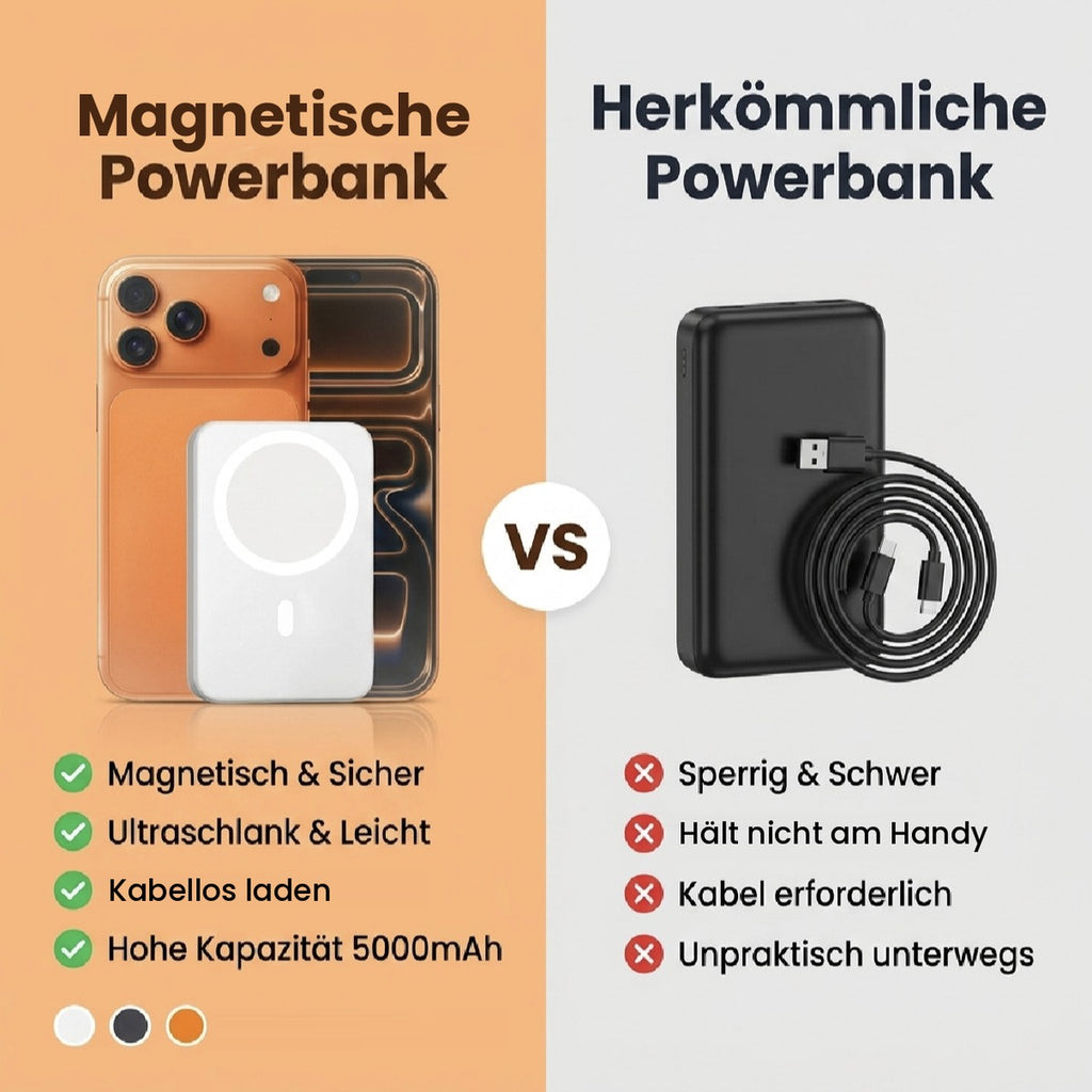 Vergleich: magnetische Powerbank gegen herkömmliche Powerbank